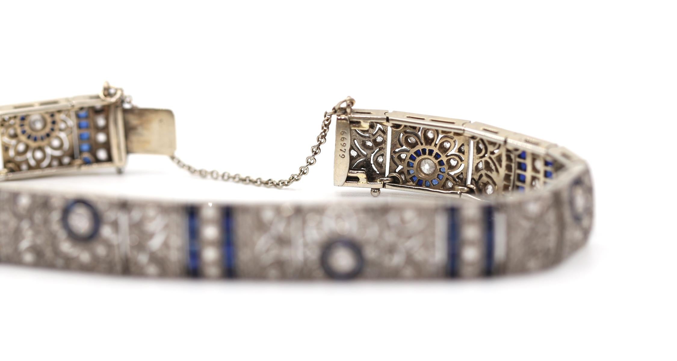 Art Deco Sapphire Diamond Bracelet 18k Gold, 1890 For Sale 2