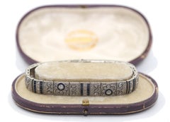 Antique Art Deco Sapphire Diamond Bracelet 18k Gold Box, 1890