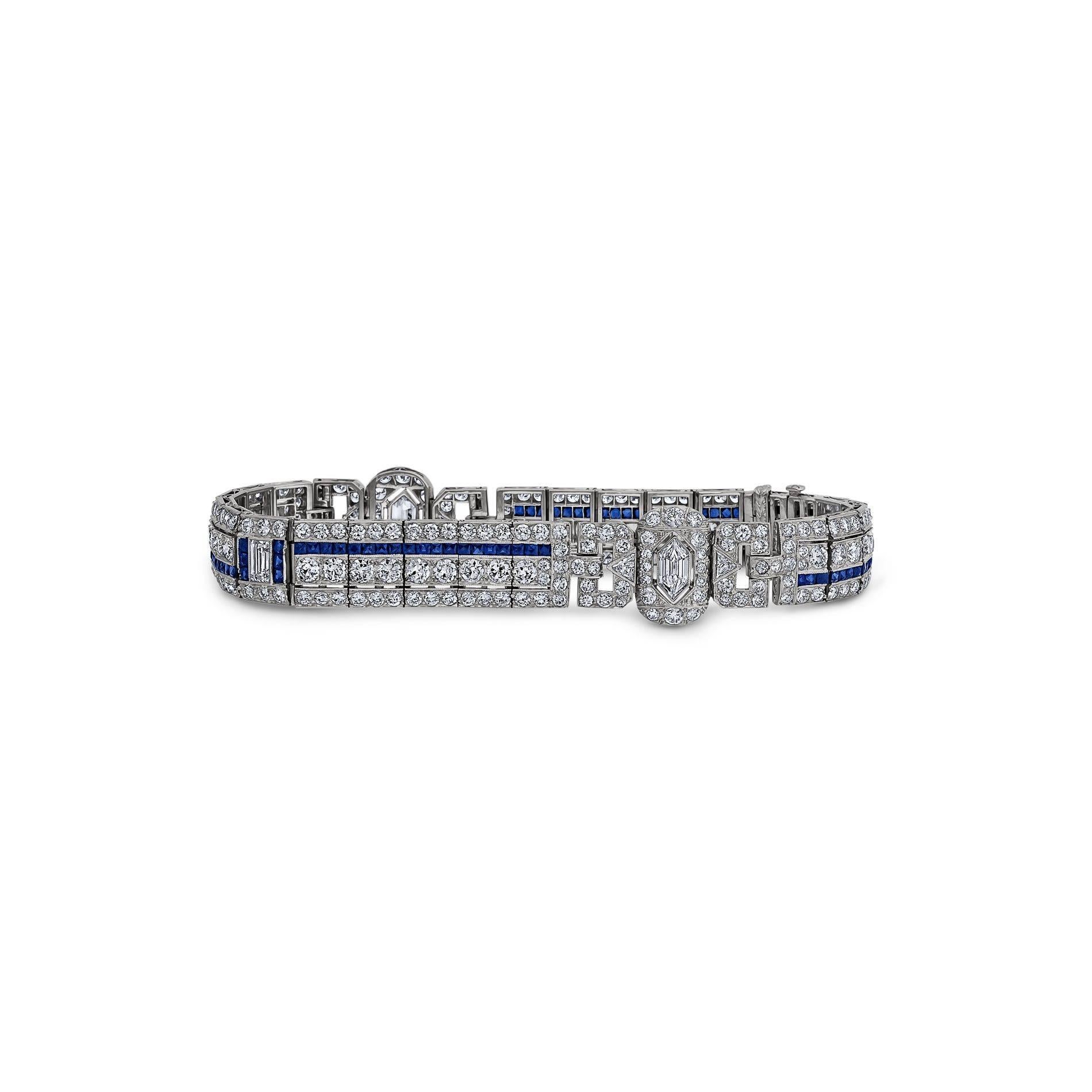 Art Deco Sapphire Diamond Bracelet In Excellent Condition In Greenwich, CT