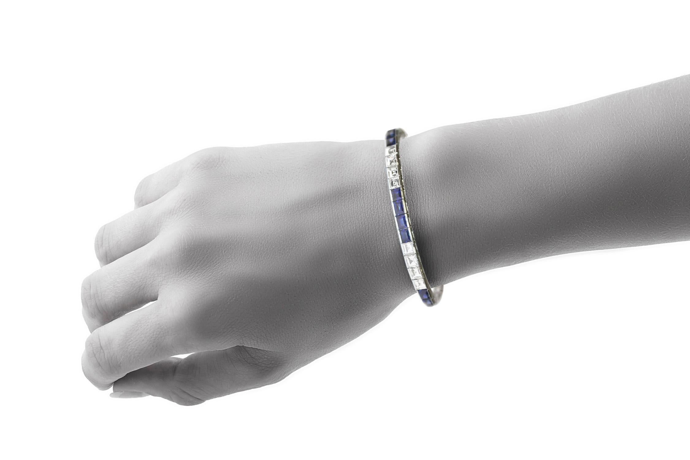 Armband mit Saphiren und Diamanten im Art déco-Stil (Radiantschliff)
