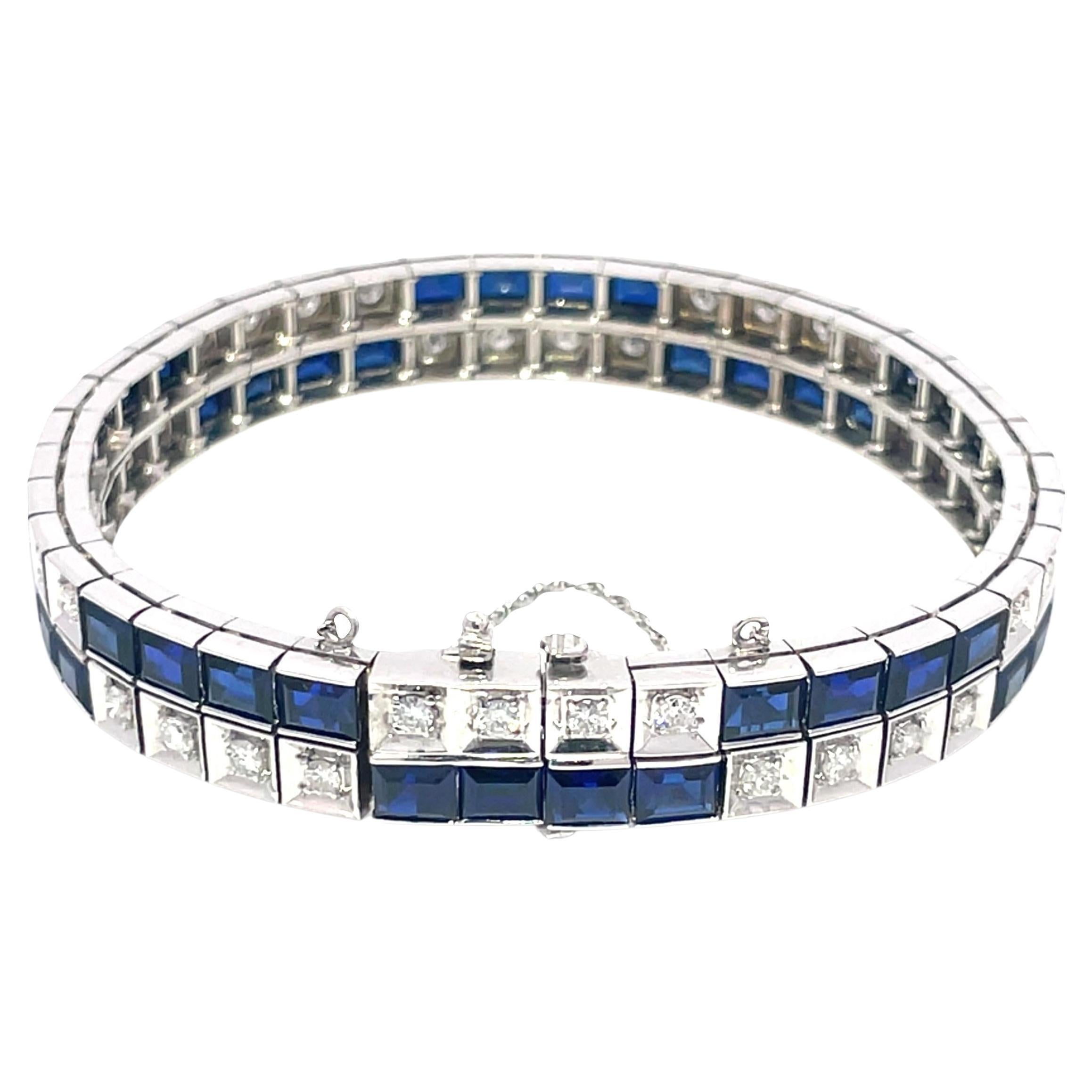 Art Deco Sapphire 
Diamond Bracelet in 14K white Gold