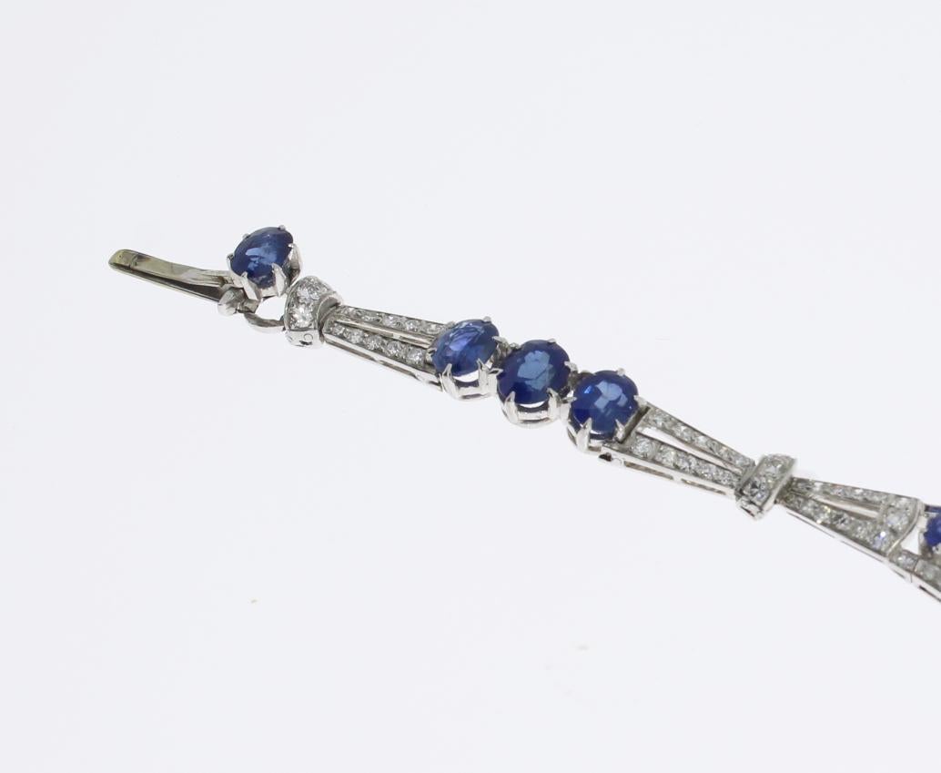 Art Deco Sapphire Diamond Bracelet in Platinum and White Gold For Sale 1