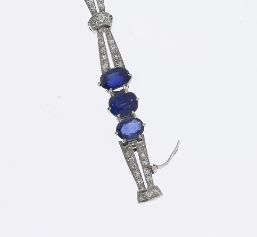 Art Deco Sapphire Diamond Bracelet in Platinum and White Gold For Sale 2