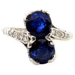 Art Deco Sapphire Diamond Bypass Ring 3.14ct Platinum Antique Original 1920's