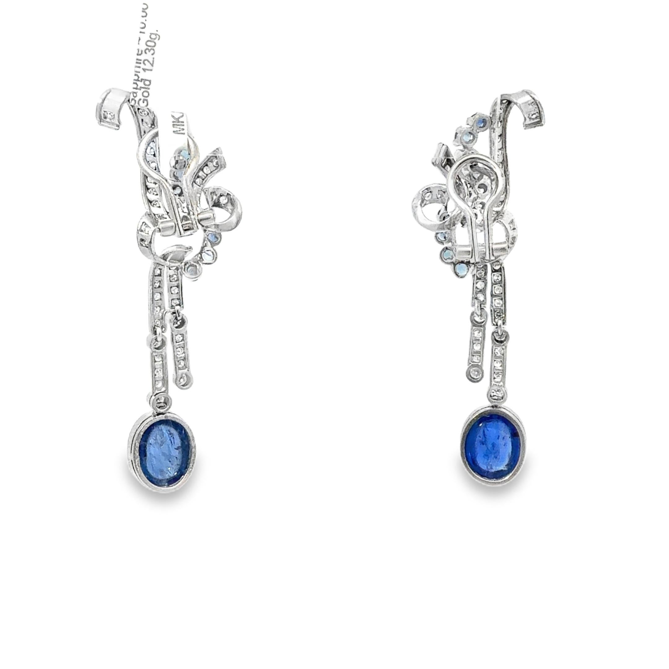 Boucles d'oreilles chandelier Art Déco en saphir et diamant, or blanc 18 carats en vente 1