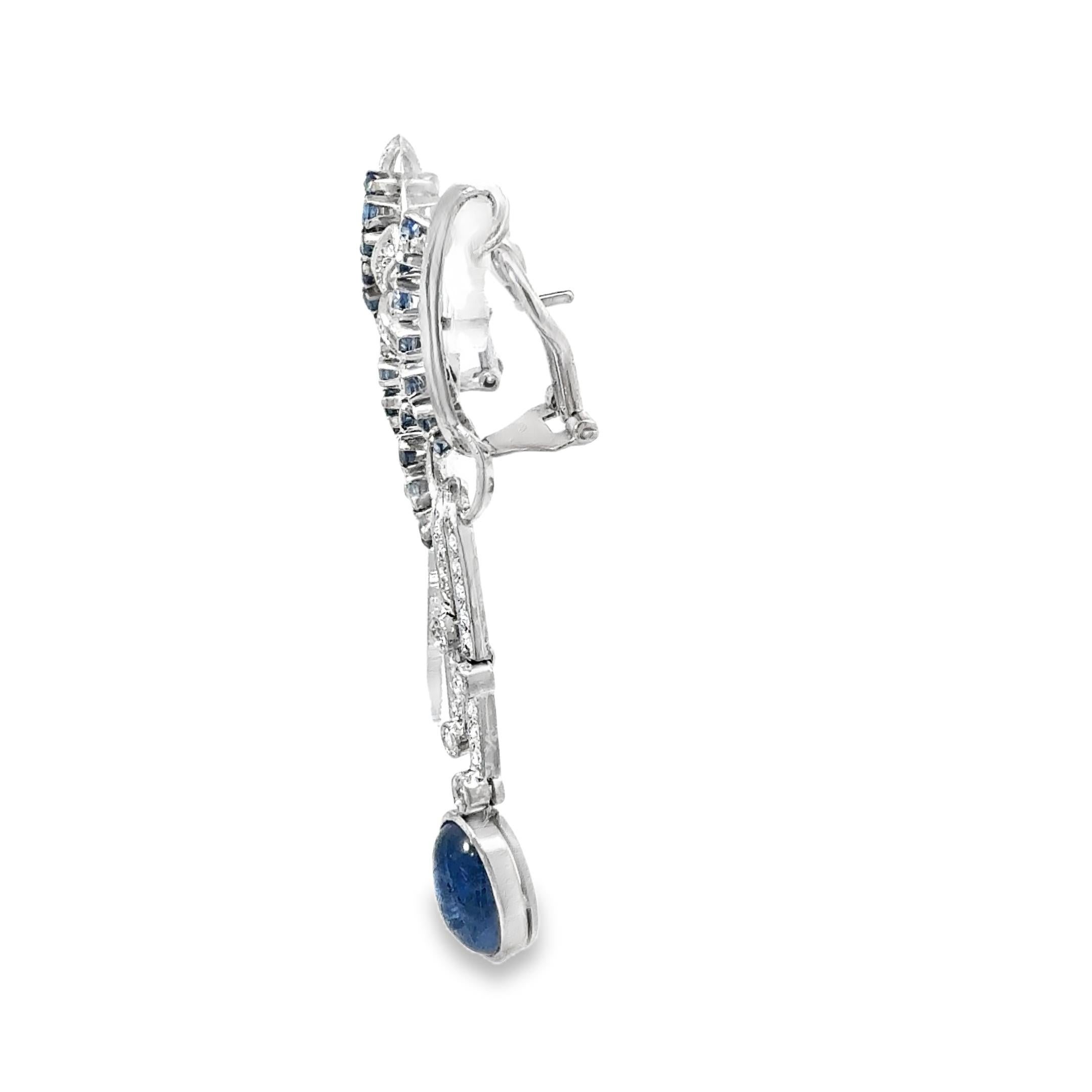 Boucles d'oreilles chandelier Art Déco en saphir et diamant, or blanc 18 carats en vente 2
