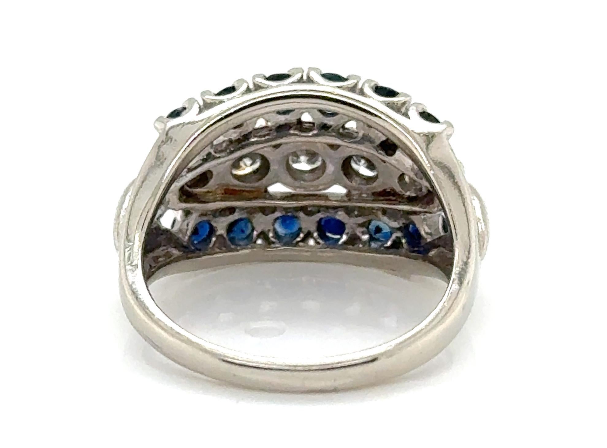 Women's Art Deco Sapphire Diamond Cocktail Ring 1ct 14K Antique Original 1930's 1 Carat For Sale
