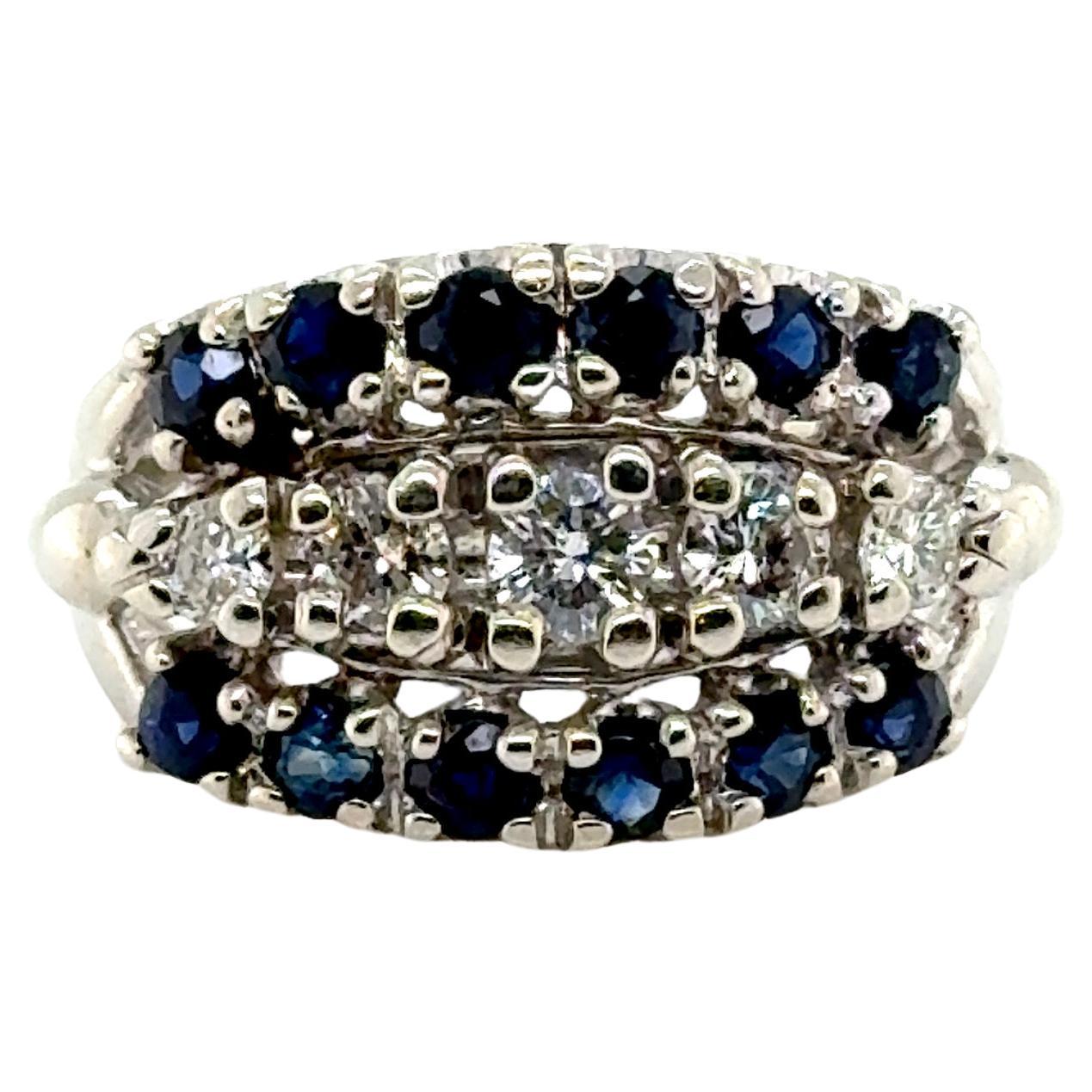 Art Deco Sapphire Diamond Cocktail Ring 1ct 14K Antique Original 1930's 1 Carat