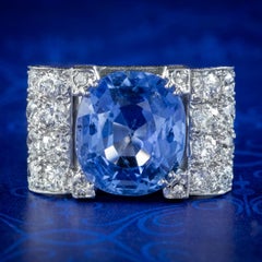 Art Deco Sapphire Diamond Cocktail Ring 6ct Sapphire with Cert