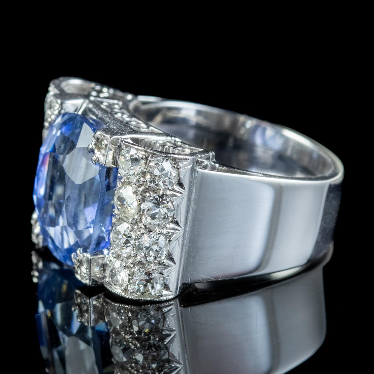 Art Deco Sapphire Diamond Cocktail Ring 6ct Sapphire with Cert In Good Condition For Sale In Kendal, GB