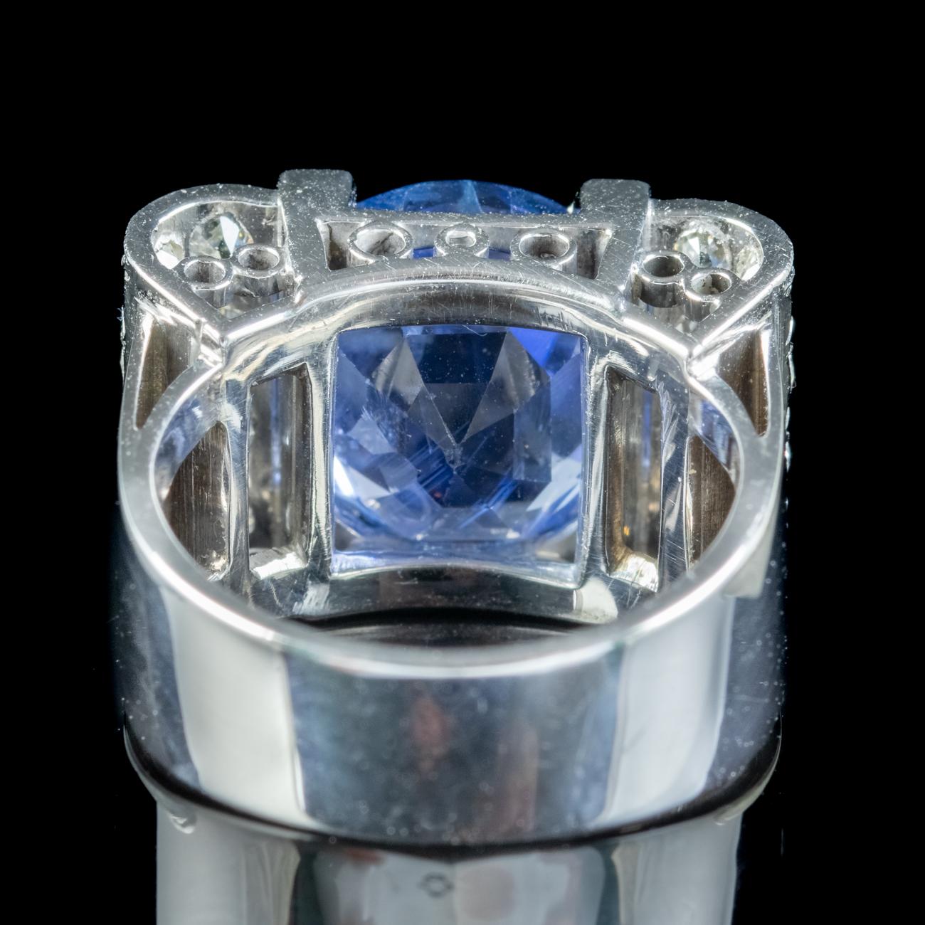 Women's Art Deco Sapphire Diamond Cocktail Ring 6ct Sapphire with Cert For Sale