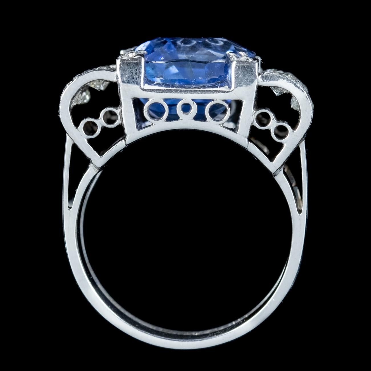 Art Deco Sapphire Diamond Cocktail Ring 6ct Sapphire with Cert For Sale 1