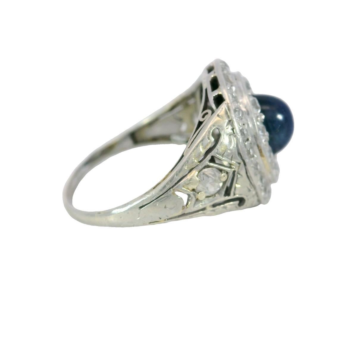 Art Deco Sapphire Diamond Double Halo Ring 14k Platinum ~2.11ctw In Good Condition For Sale In Fairfield, CT