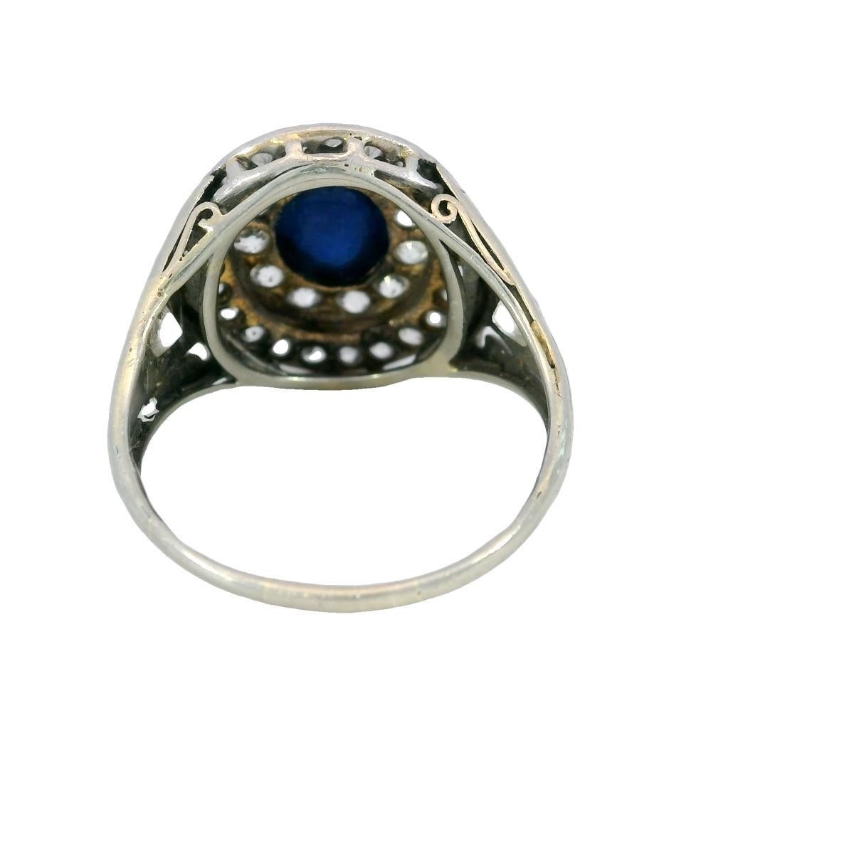 Women's Art Deco Sapphire Diamond Double Halo Ring 14k Platinum ~2.11ctw For Sale