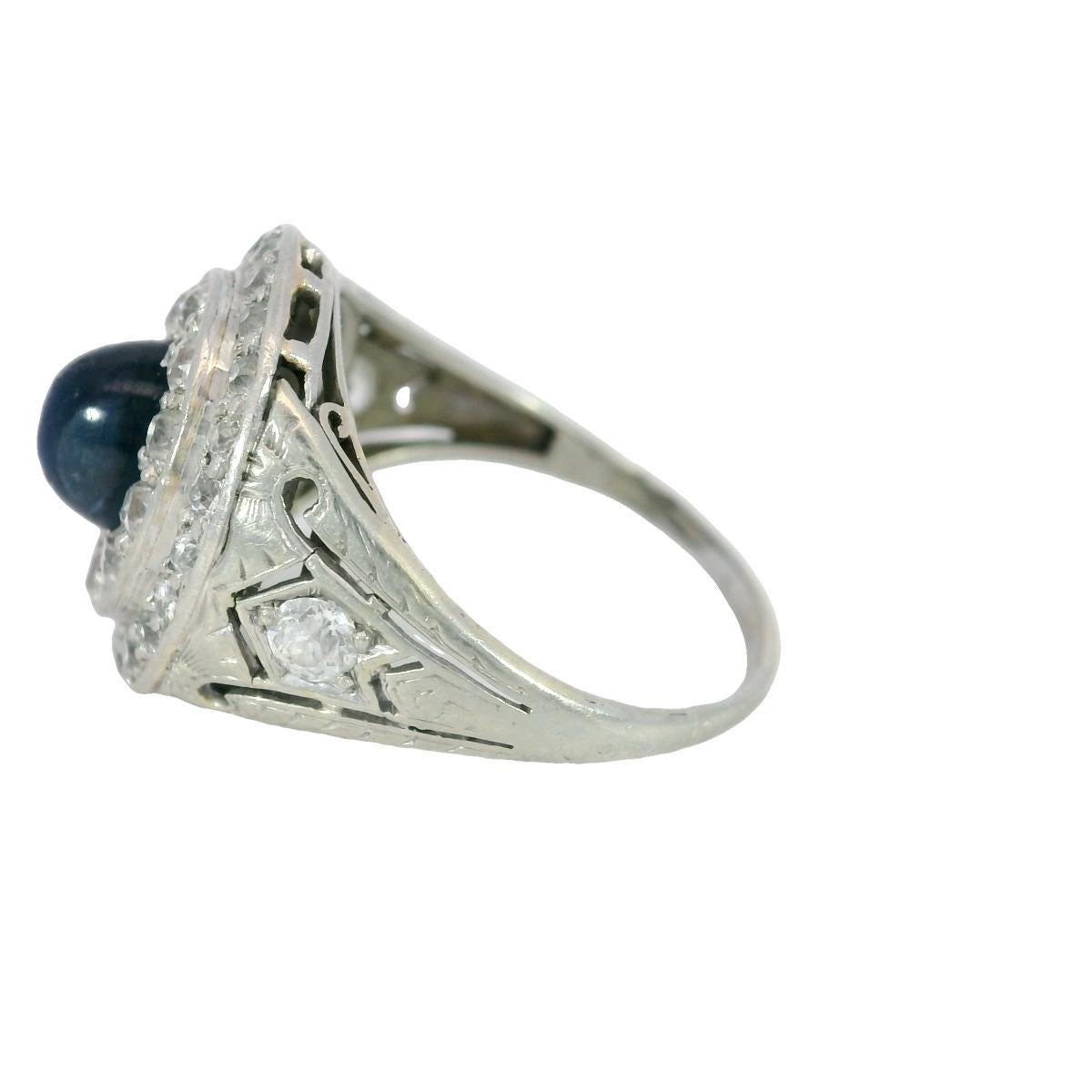 Art Deco Sapphire Diamond Double Halo Ring 14k Platinum ~2.11ctw For Sale 1