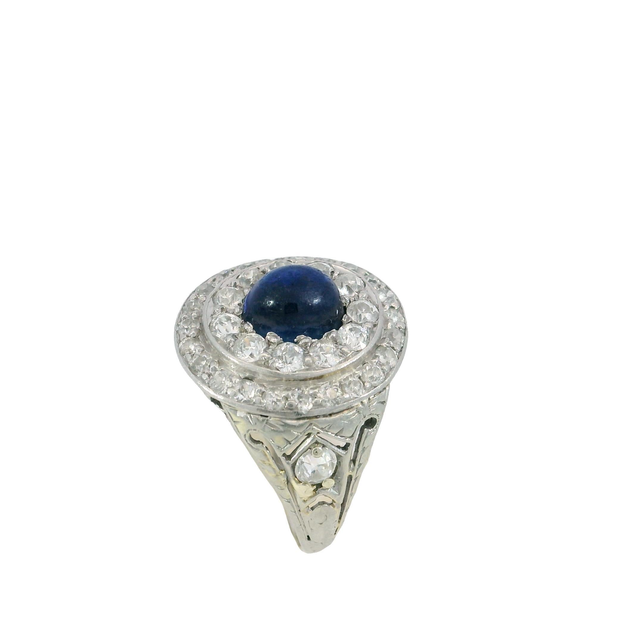 Art Deco Sapphire Diamond Double Halo Ring 14k Platinum ~2.11ctw For Sale 2