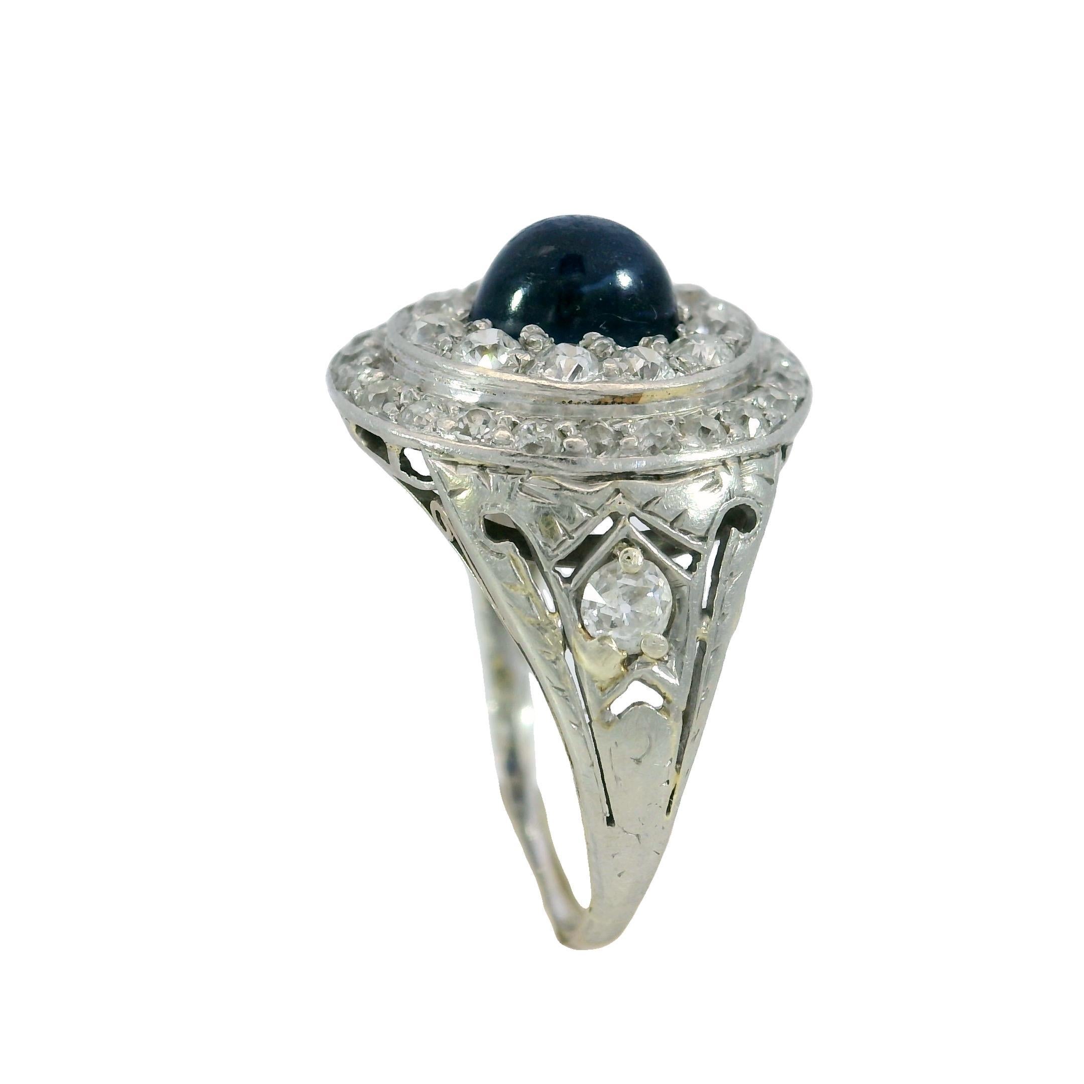 Art Deco Sapphire Diamond Double Halo Ring 14k Platinum ~2.11ctw For Sale 3