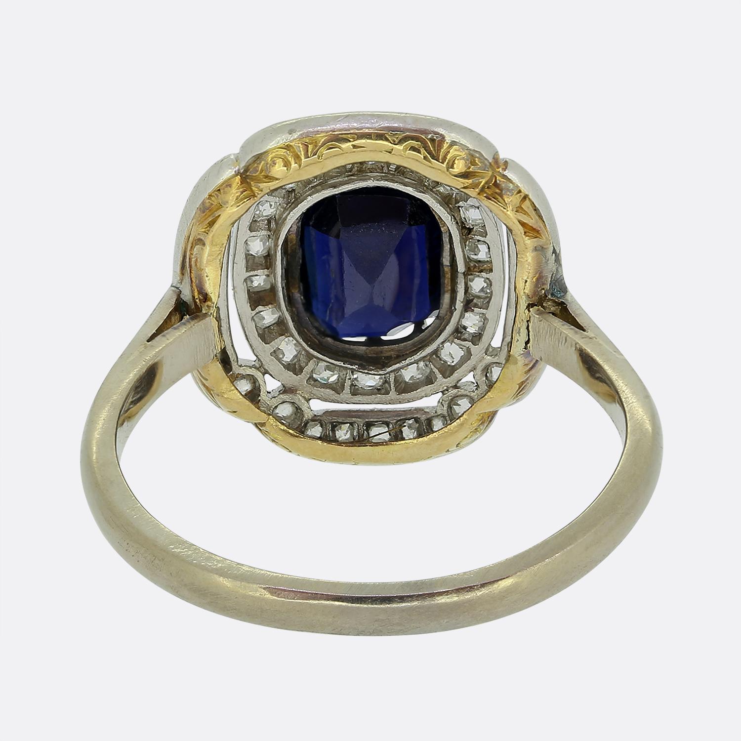 Anello Art Deco con zaffiro e diamante a doppio alone In condizioni buone in vendita a London, GB