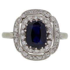 Art Deco Sapphire Diamond Double Halo Ring