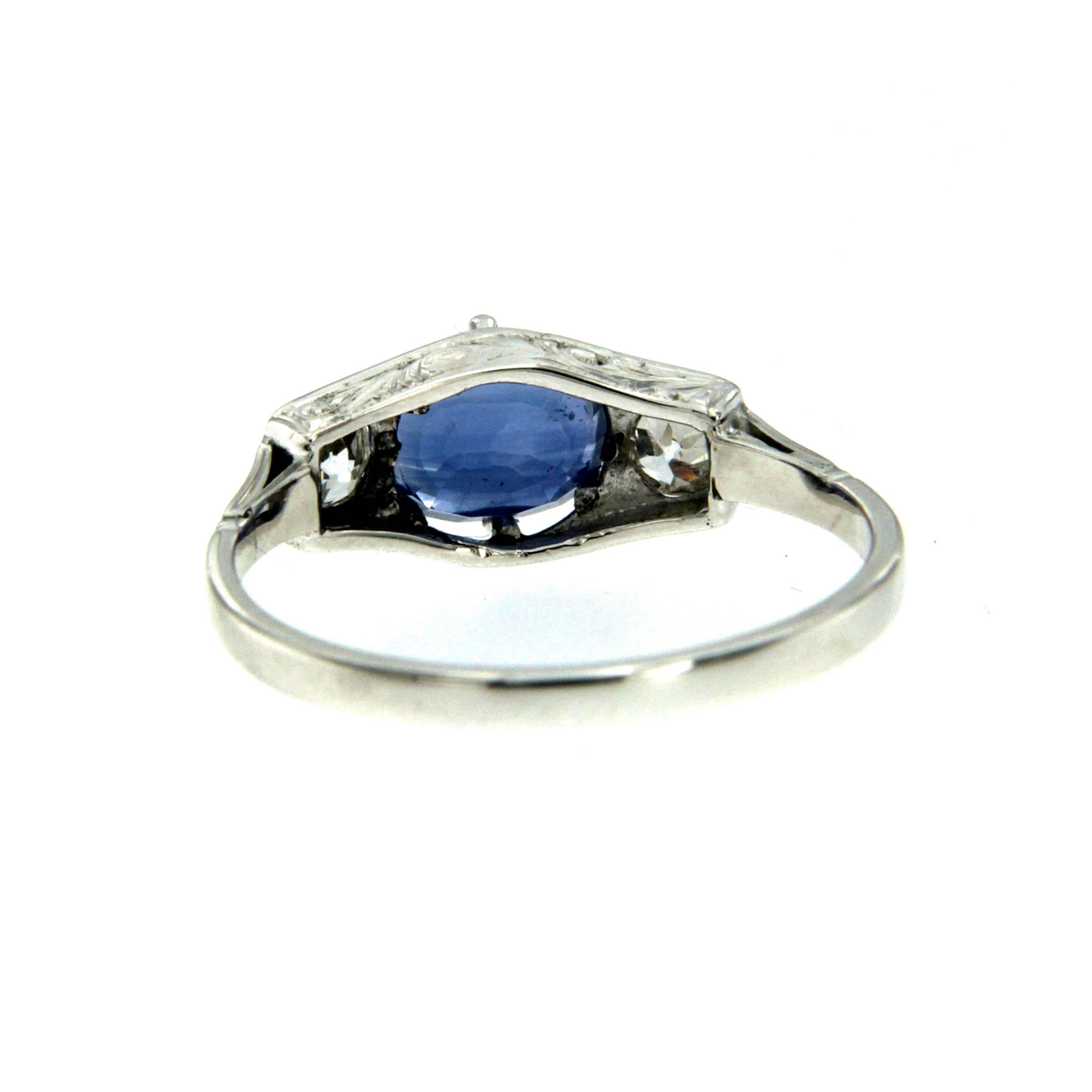 Women's Art Deco Sapphire Diamond Engagement Gold Ring