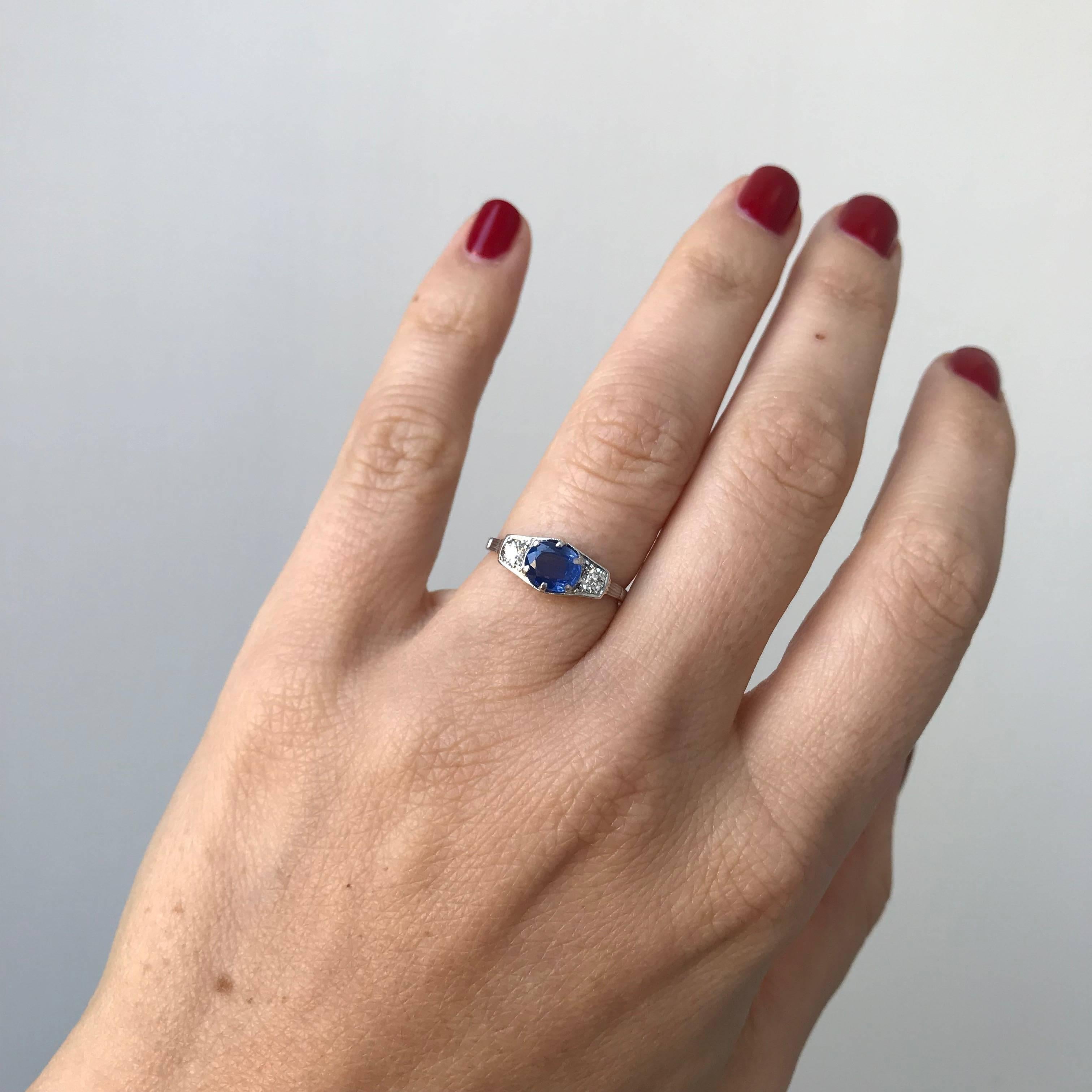 Art Deco Sapphire Diamond Engagement Gold Ring 1