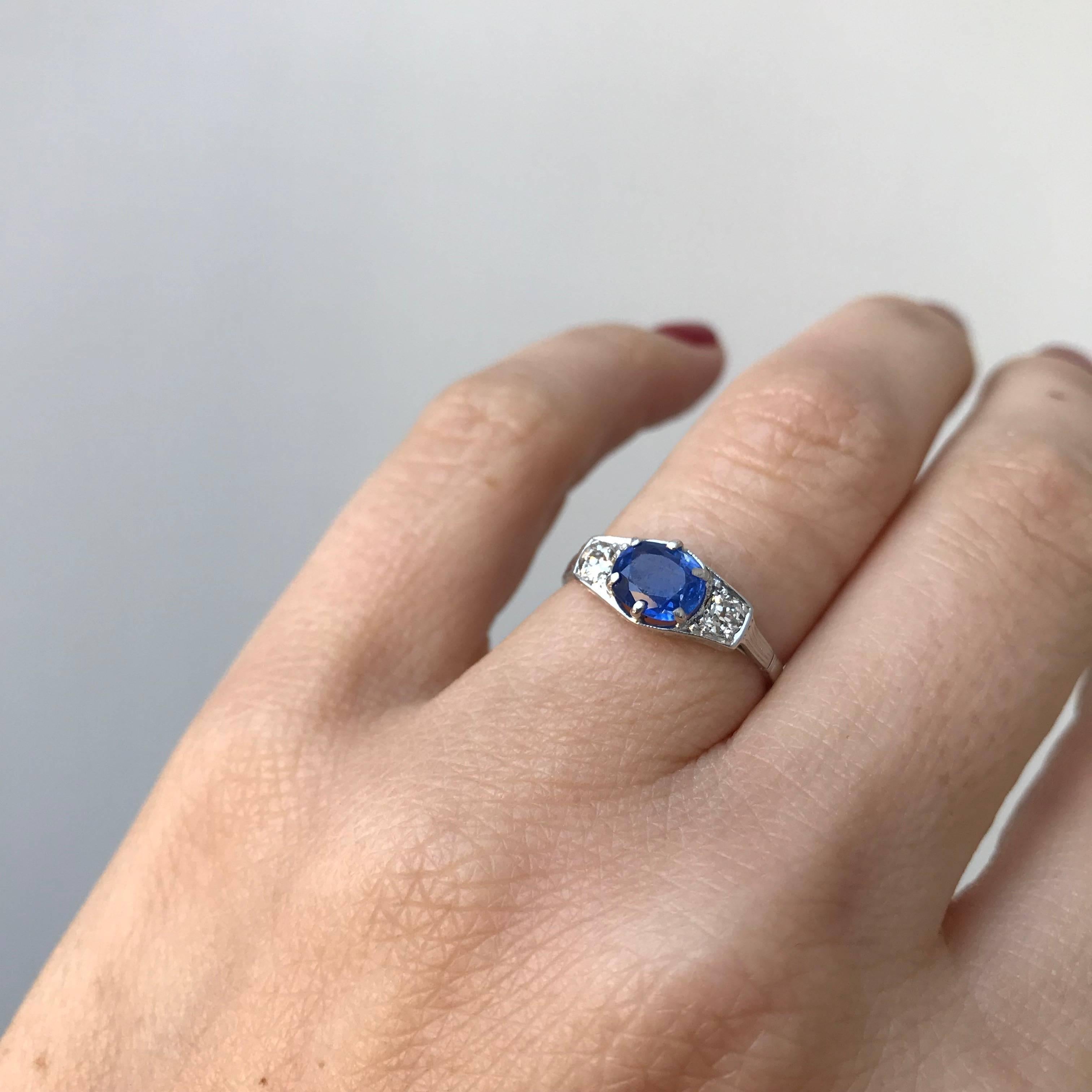 Art Deco Sapphire Diamond Engagement Gold Ring 2