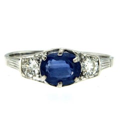 Art Deco Sapphire Diamond Engagement Gold Ring