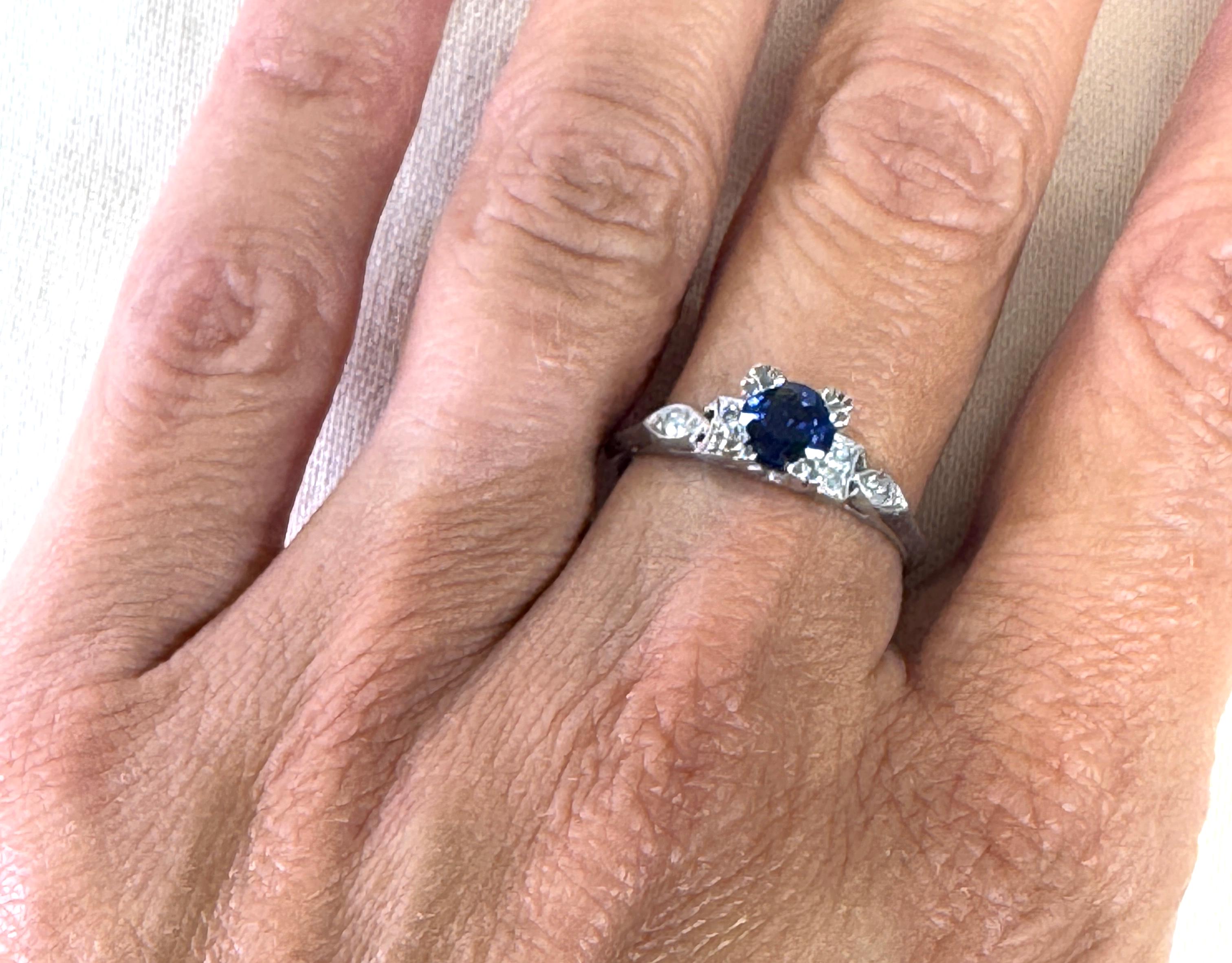 Donna Anello Art Deco 1,10ct Zaffiro estratto Diamante Originale 1930's Antique Platinum in vendita
