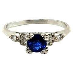 Art Deco Sapphire Diamond Engagement Ring 1.10ct Original 1930's Antique Platinu