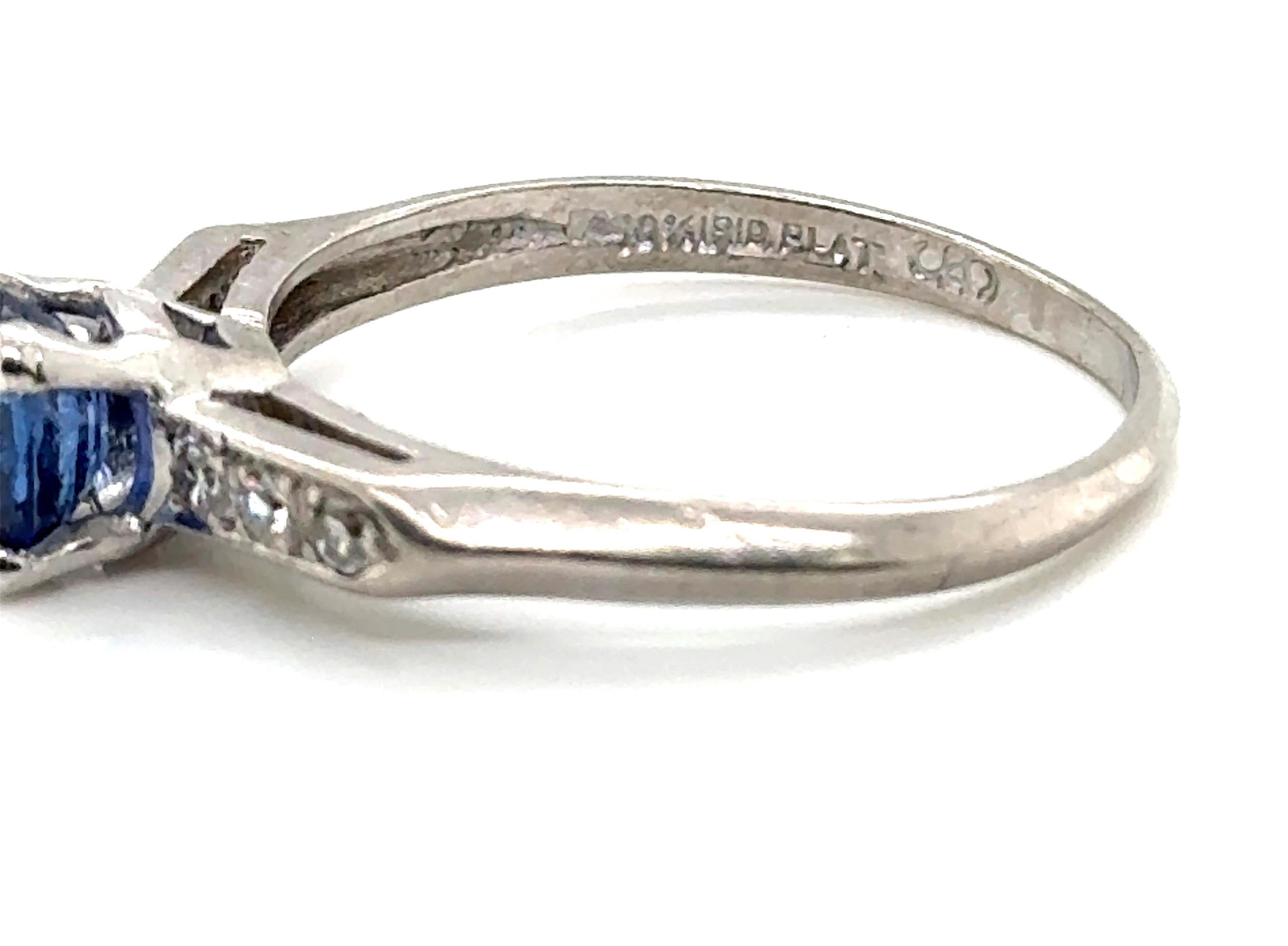 Art Deco Sapphire Diamond Engagement Ring 1.12ct Original 1930-1940 Antique Plat In Excellent Condition In Dearborn, MI