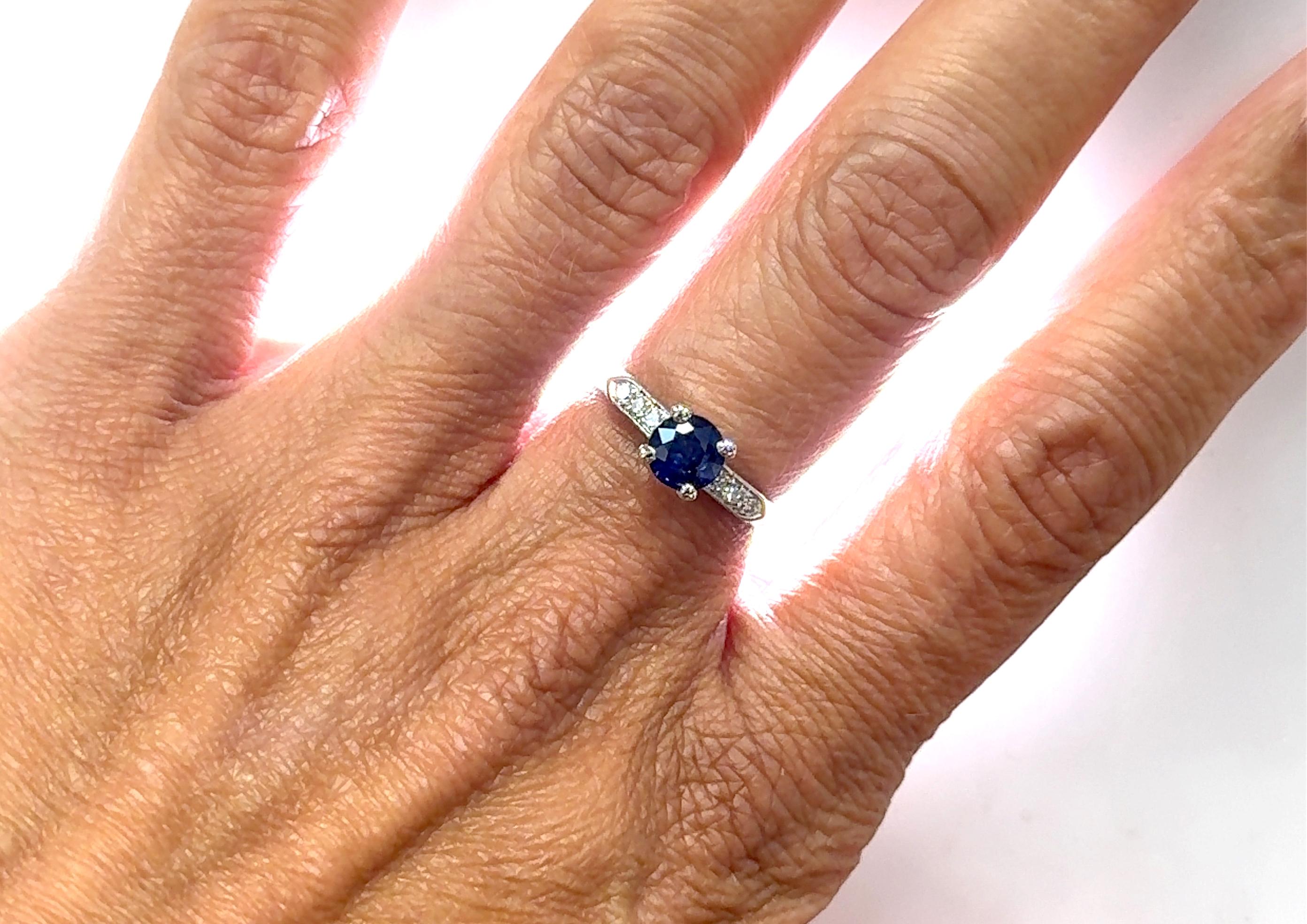 Art Deco Sapphire Diamond Engagement Ring 1.12ct Original 1930-1940 Antique Plat 1