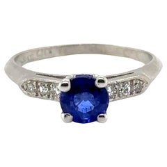 Art Deco Sapphire Diamond Engagement Ring 1.12ct Original 1930-1940 Antique Plat