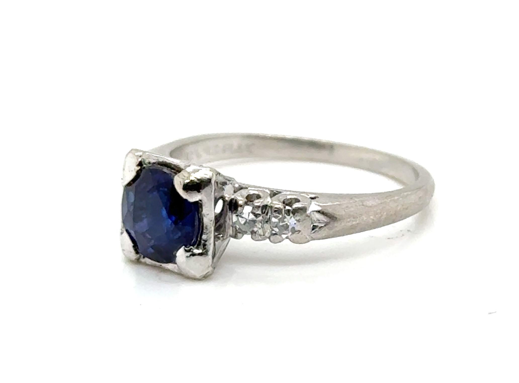 Art Deco Sapphire Diamond Engagement Ring 1.12ct Original 1930's Antique Plat In Excellent Condition For Sale In Dearborn, MI