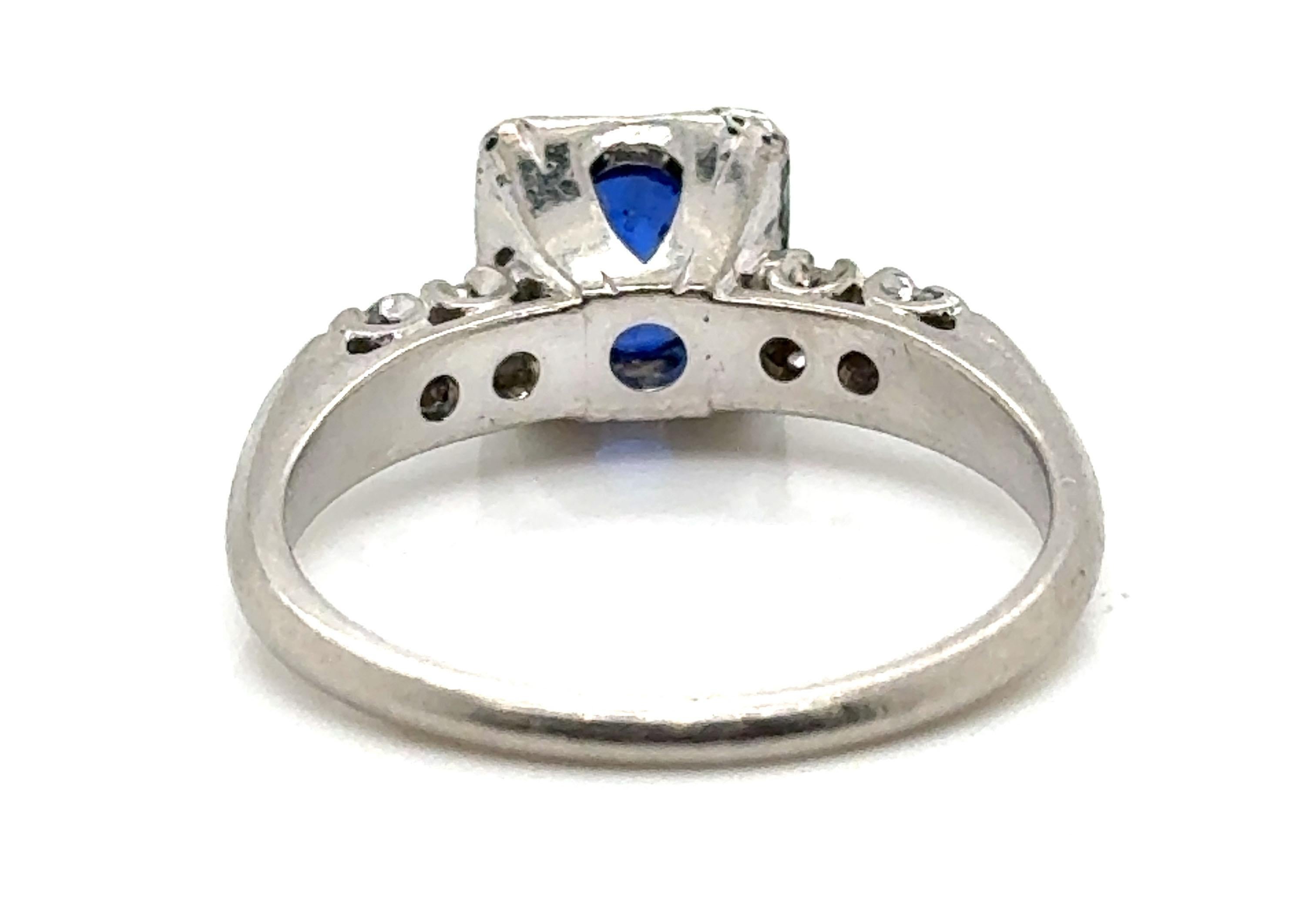 Art Deco Sapphire Diamond Engagement Ring 1.12ct Original 1930's Antique Plat For Sale 1