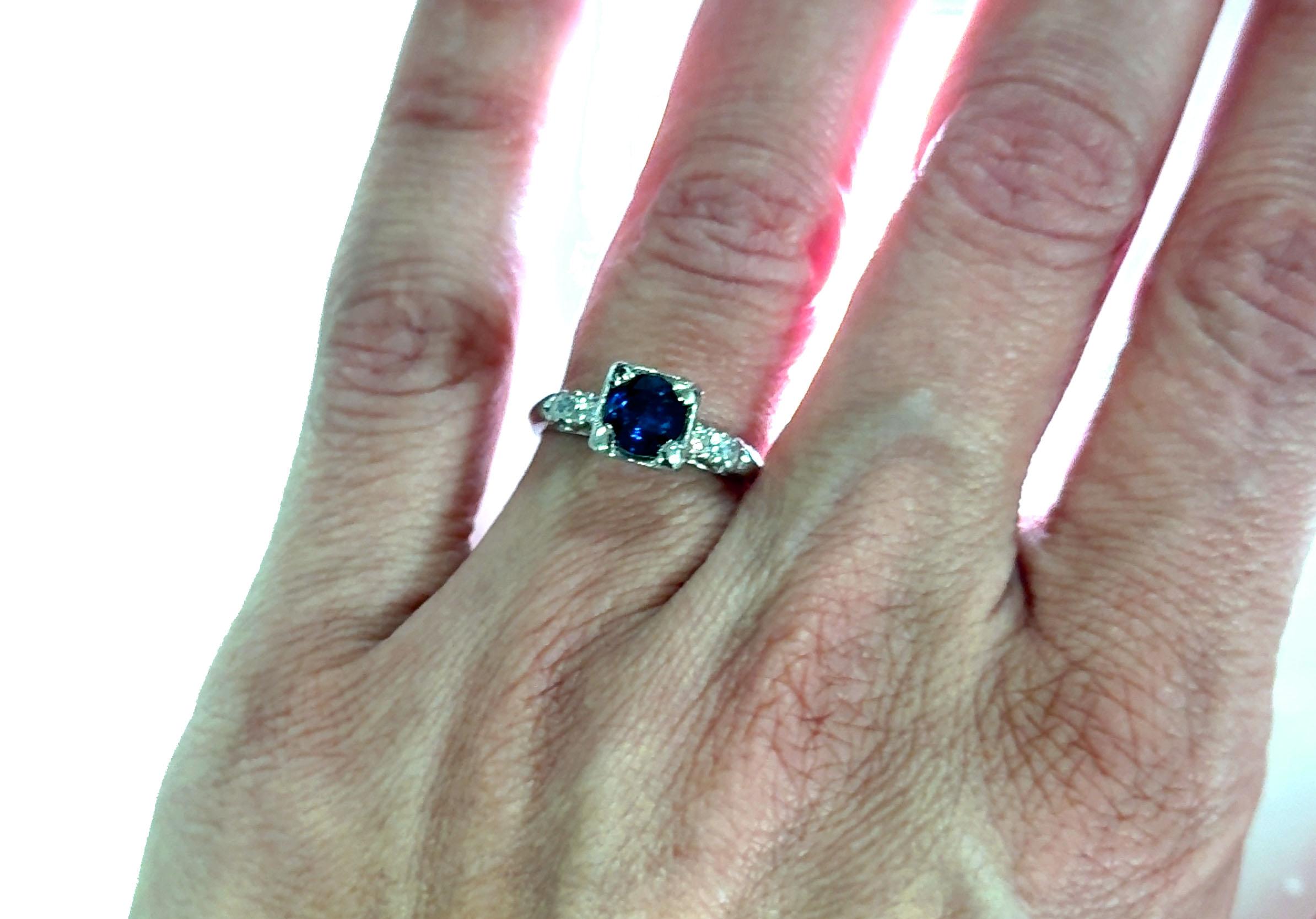 Art Deco Sapphire Diamond Engagement Ring 1.12ct Original 1930's Antique Plat For Sale 2