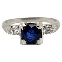 Art Deco Sapphire Diamond Engagement Ring 1.12ct Original 1930's Antique Plat
