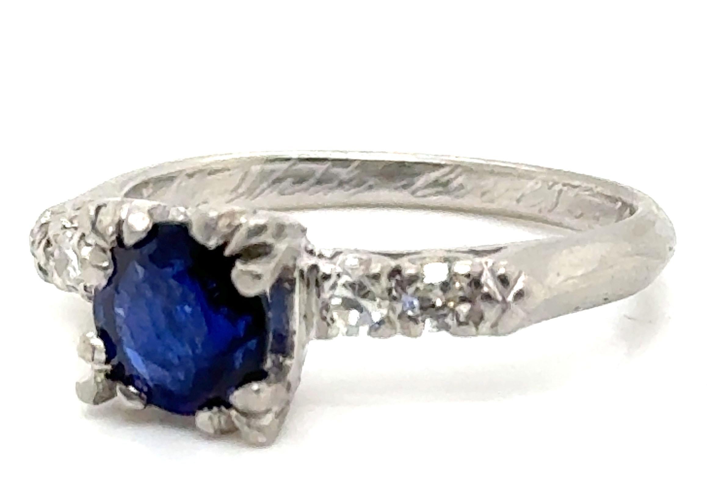 Round Cut Genuine Antique Deco Sapphire Diamond Ring 1.21ct Dated 3-14-1940 Platinum For Sale