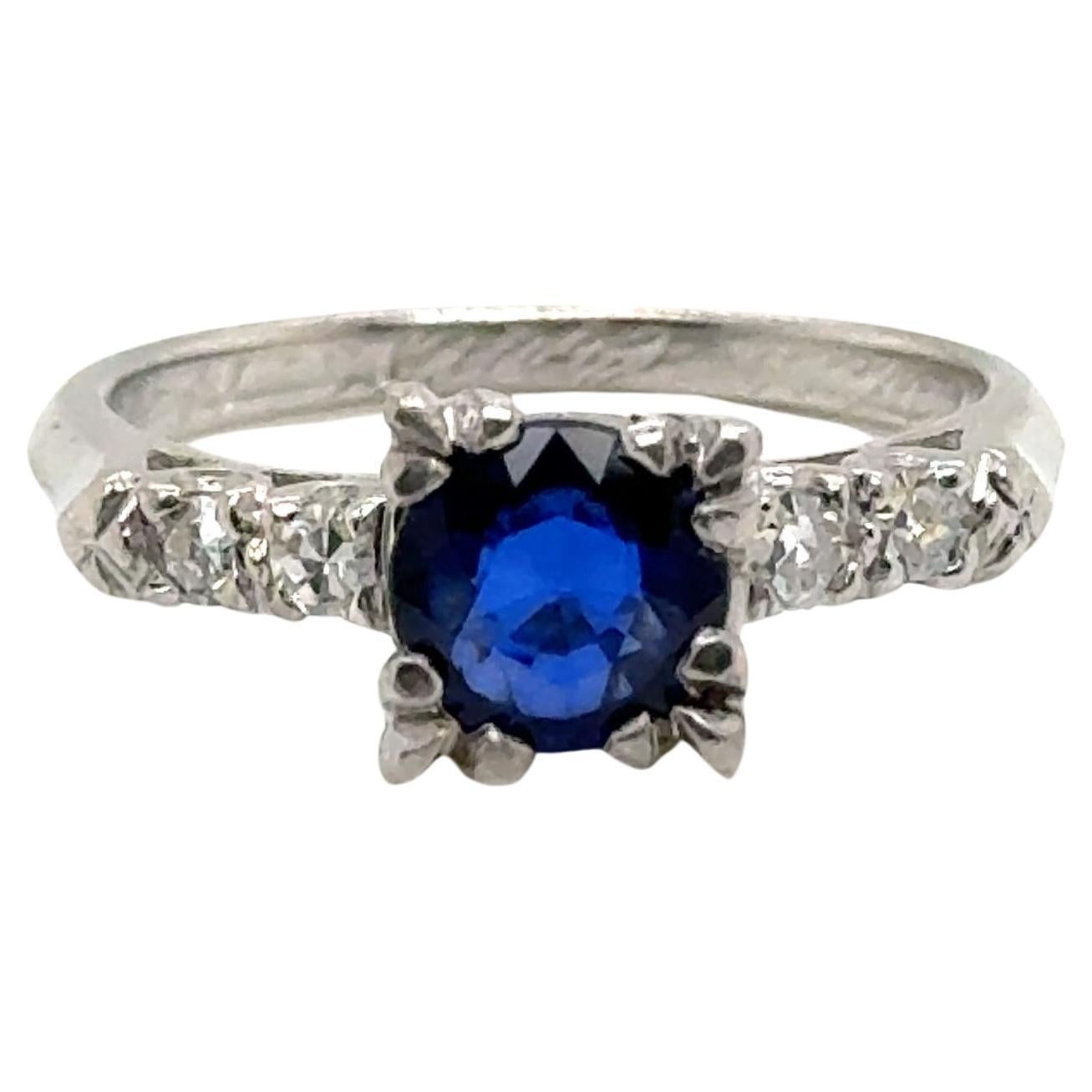 Genuine Antique Deco Sapphire Diamond Ring 1.21ct Dated 3-14-1940 Platinum For Sale
