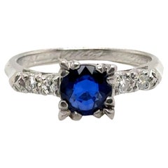 Genuine Antique Deco Sapphire Diamond Ring 1.21ct Dated 3-14-1940 Platinum