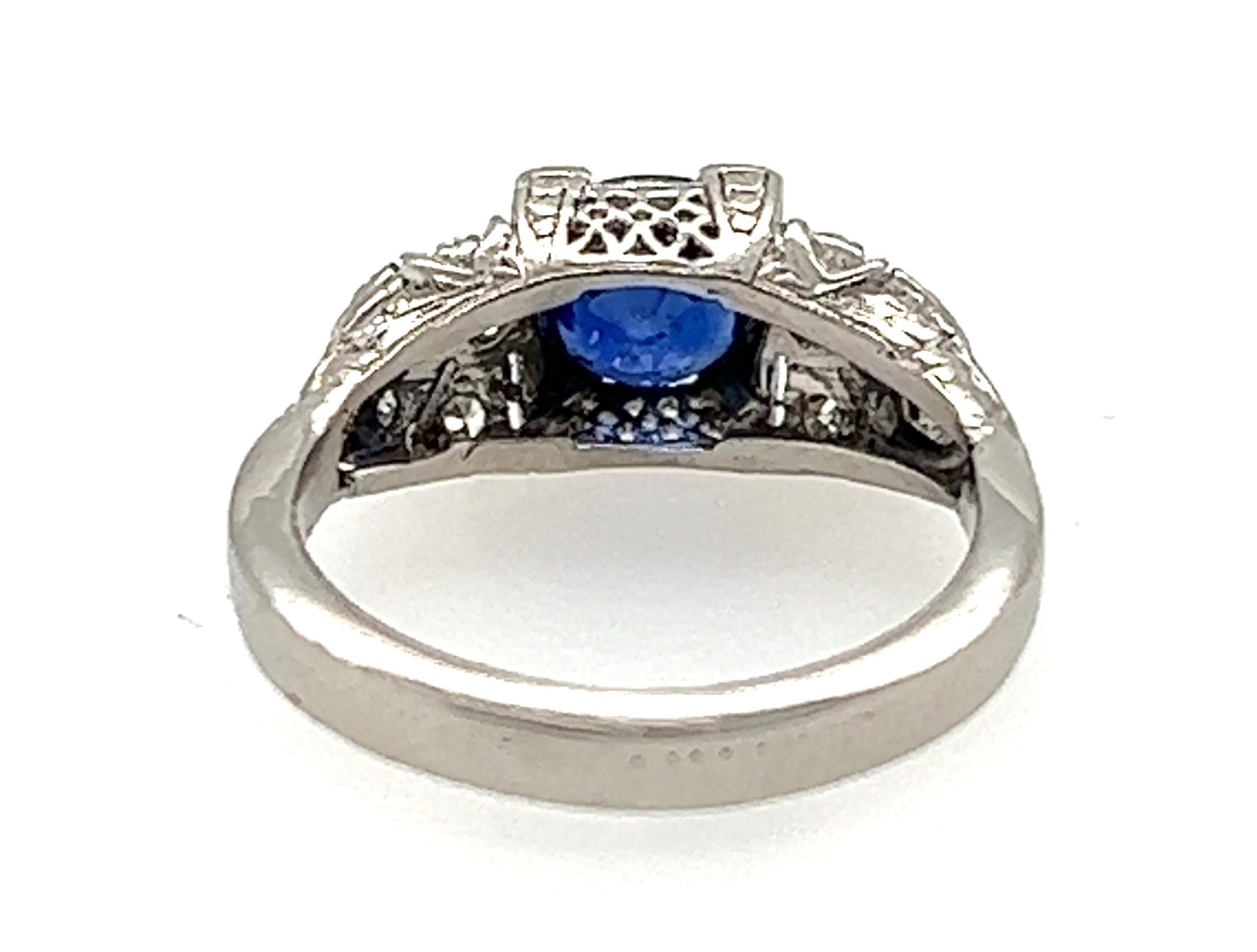 Round Cut Art Deco Sapphire Diamond Engagement Ring 1.25ct Original 1920s Antique Platinum
