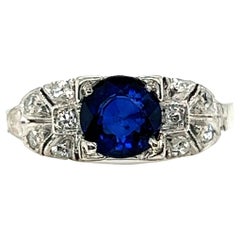 Art Deco Sapphire Diamond Engagement Ring 1.25ct Original 1920s Antique Platinum
