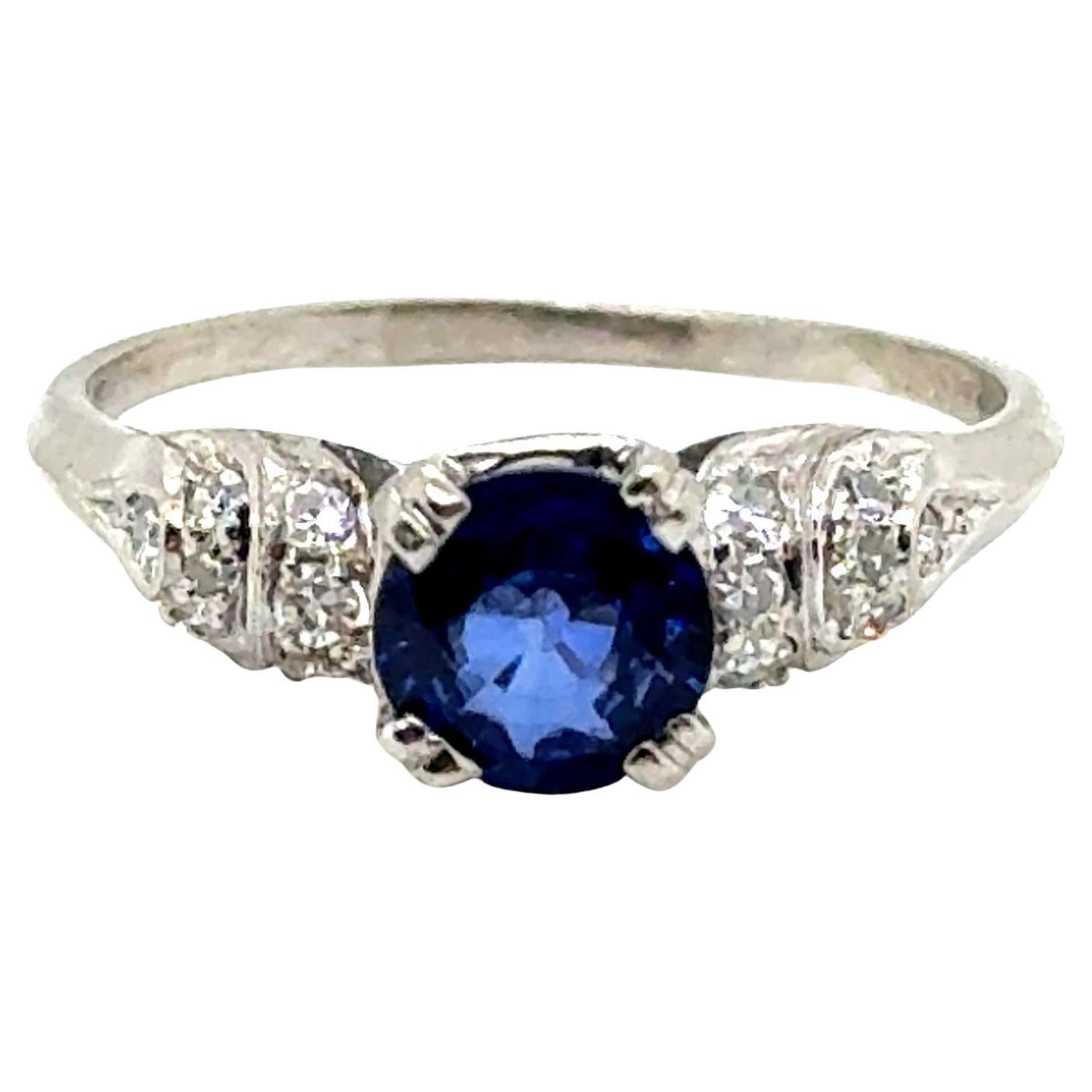 Anello di fidanzamento Art Deco con zaffiro e diamante da 1,25 carati Originale del 1930 Dinhofer Bros A
