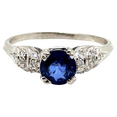 Art Deco Saphir Diamant Bague de fiançailles 1.25ct Original 1930's Dinhofer Bros P