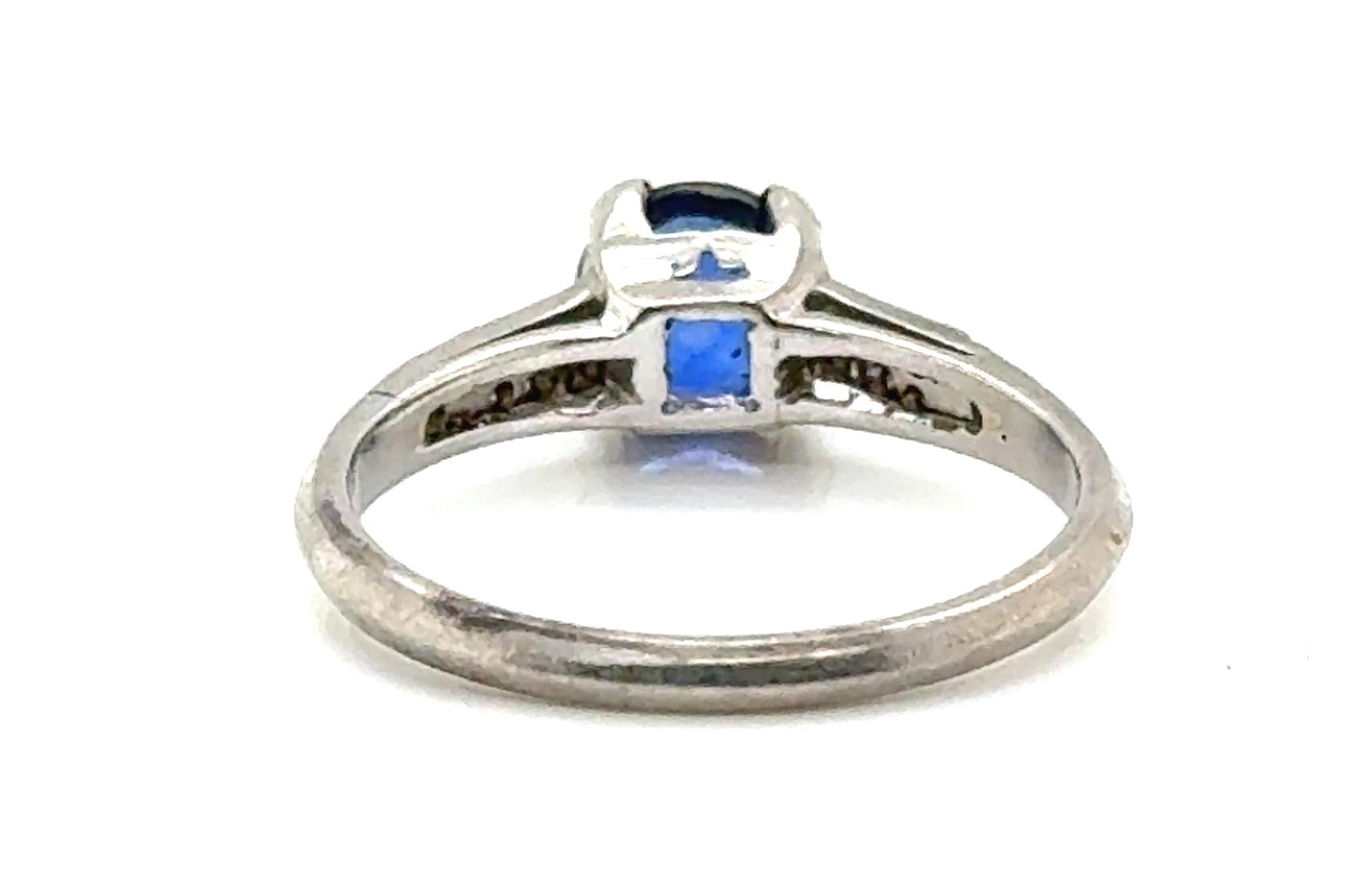 Art Deco Saphir Diamant Verlobungsring 1,30ct Antike Platin 1930er Jahre im Zustand „Hervorragend“ im Angebot in Dearborn, MI