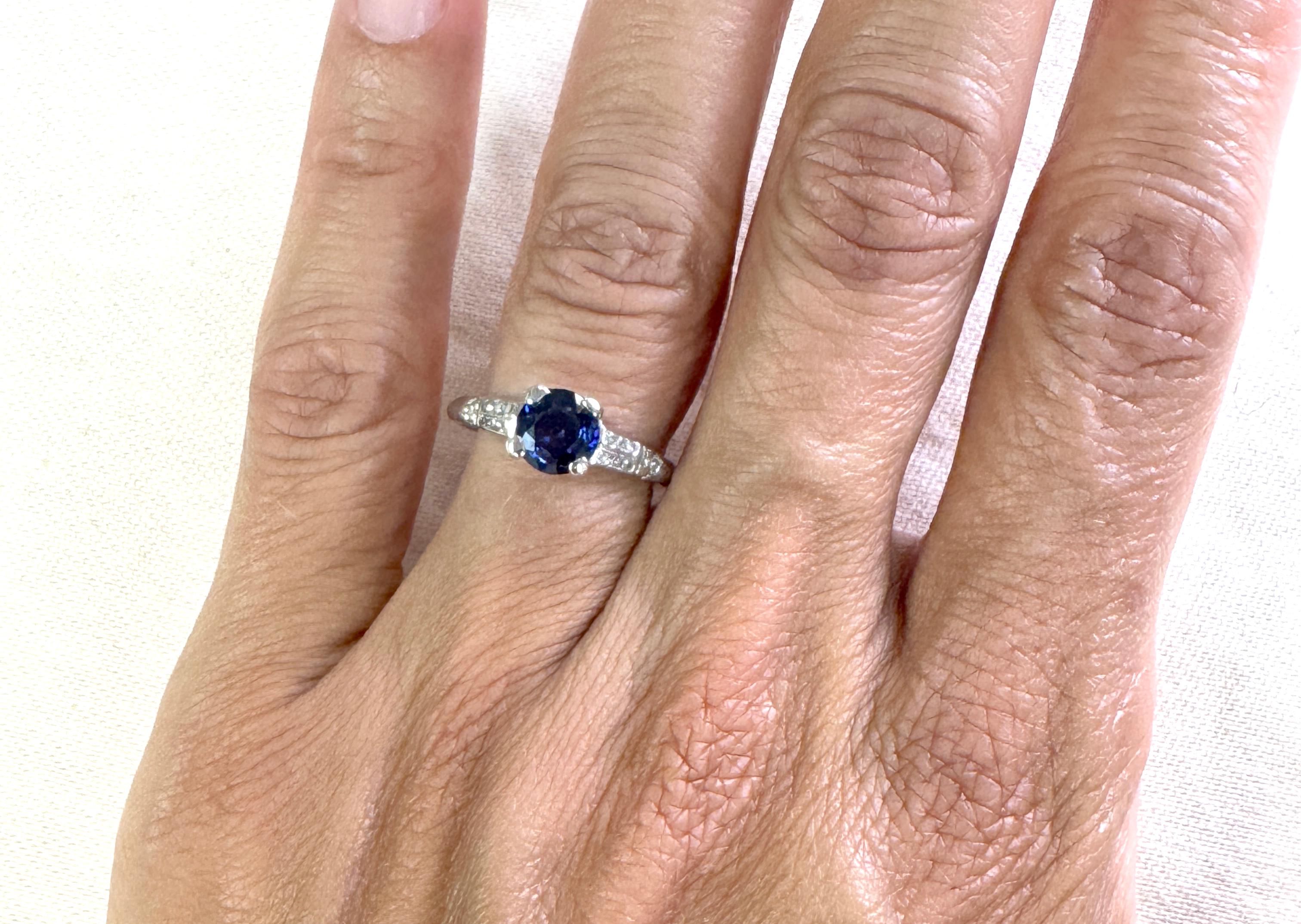 Art Deco Saphir Diamant Verlobungsring 1,30ct Antike Platin 1930er Jahre Damen im Angebot