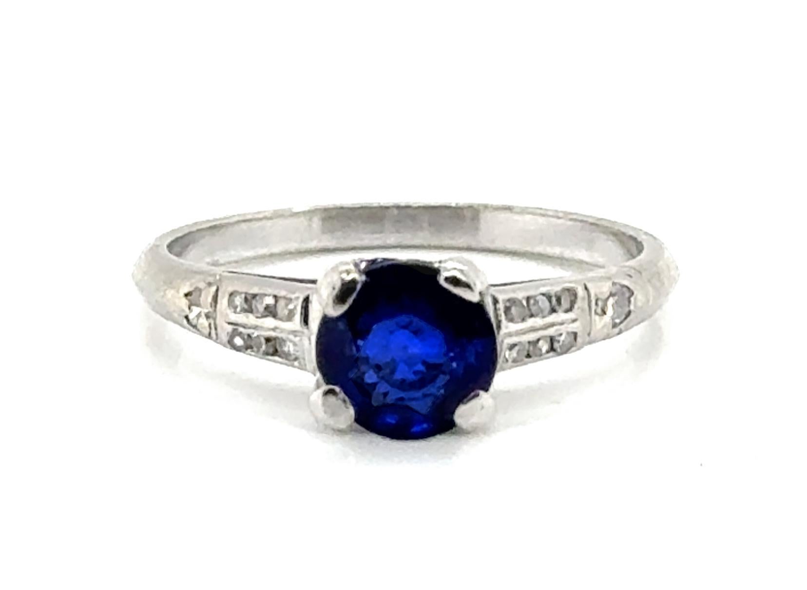 Art Deco Saphir Diamant Verlobungsring 1,30ct Antike Platin 1930er Jahre im Angebot