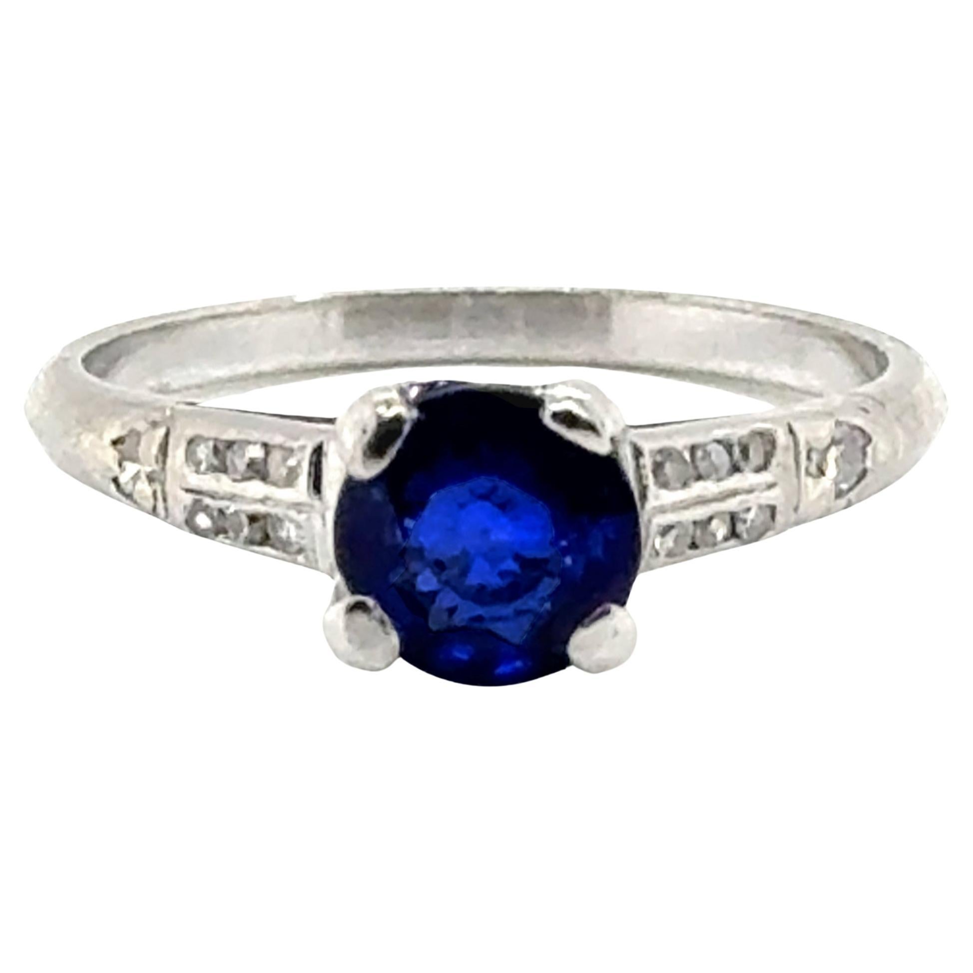 Bague de fiançailles Arte Antiques saphir diamant 1.30ct Platine antique 1930's