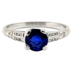 Bague de fiançailles Arte Antiques saphir diamant 1.30ct Platine antique 1930's