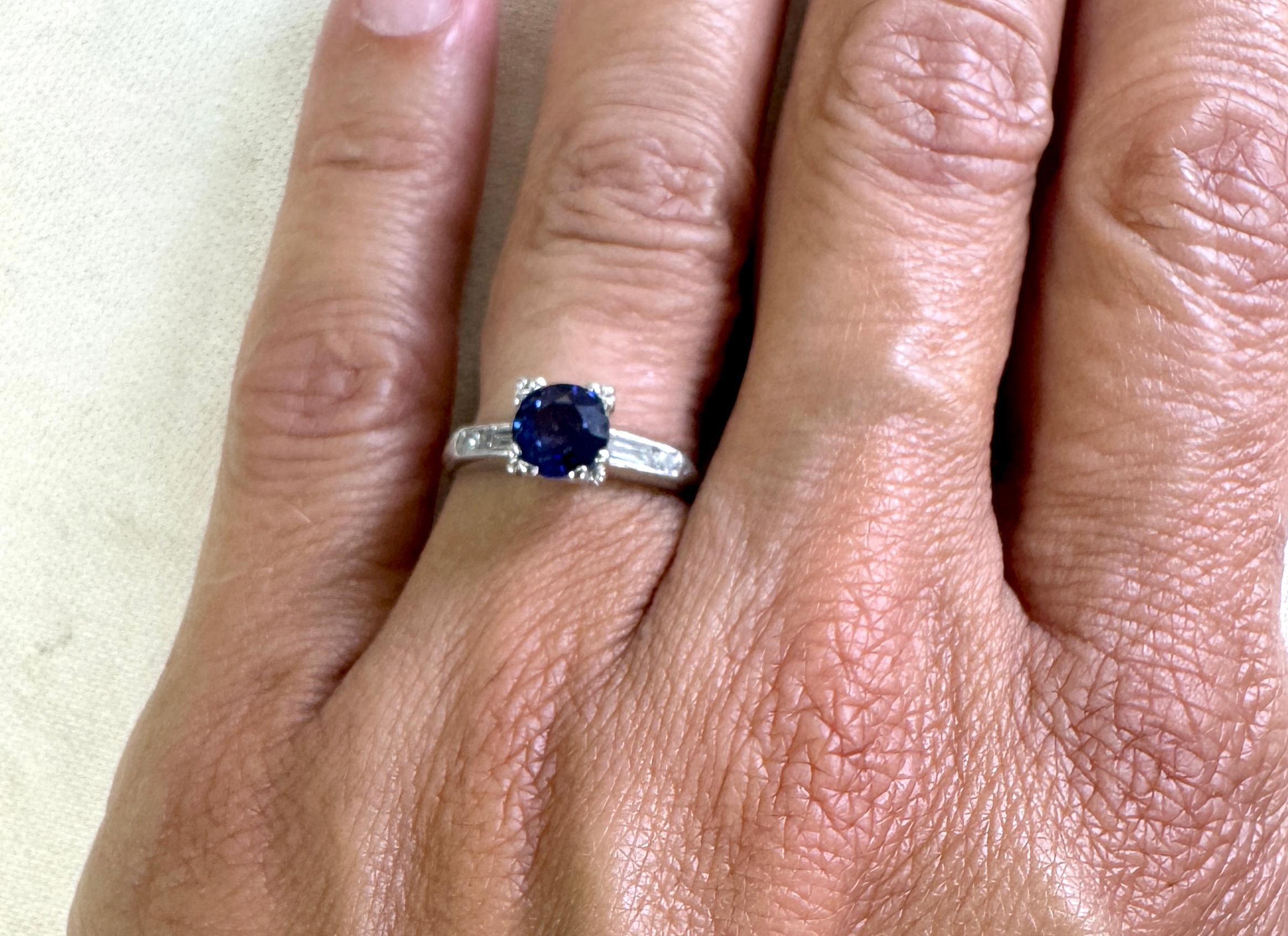 Art Decó Zafiro Diamante Anillo de Compromiso 1,37ct Platino Antiguo Años 1930 en venta 1