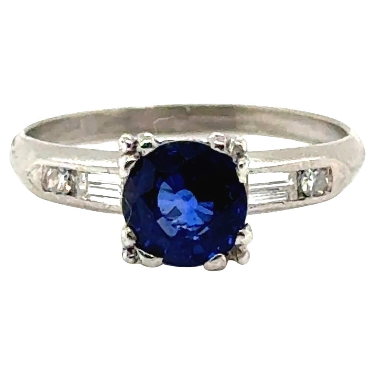 Art Deco Saphir Diamant Verlobungsring 1,37ct Antike Platin 1930er Jahre
